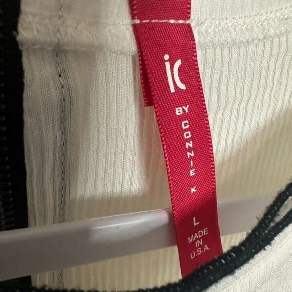 IC By Connie K Textured Tie Sleeve Zip Blouse Top Womens L White Black Lagenlook - Picture 3 of 6